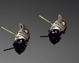 John Atencio 18k Gold Sterling Silver Amethyst Earrings Designer Modernist 	118026	19x9x19mm
