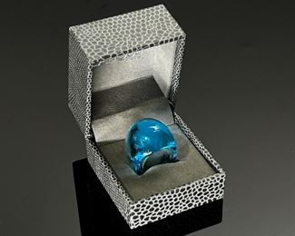 Lalique France Crystal Cabochon Ring Light Blue in Box SZ: 6.25	244030	Size 6.25