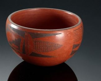 Hopi Tewa Beth Sakeva Polacca AZ Redware Pottery Bowl  Native American	425033	2.75in H x 4.75in Diameter at widest point 