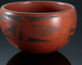 Hopi Tewa Beth Sakeva Polacca AZ Redware Pottery Bowl  Native American	425033	2.75in H x 4.75in Diameter at widest point 