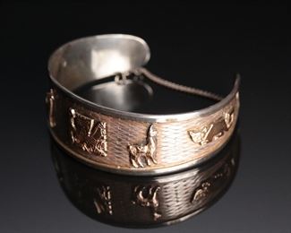 18k Gold & Sterling Silver Peruvian Cuff Bracelet Size: 7 peru	331387
