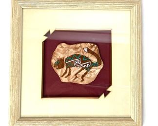 Lot of 4 Southwest Framed Hand Painted Sand Stone Artist Signed 	418020	Each 11.5x11.5x11.5
