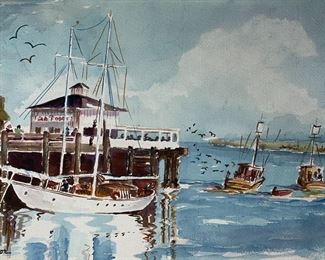 Original Watercolor Madalyn Gibson Harbor Sight The Pier at Monterey	777723	Frame: 27.25x20.25in<BR>Image: 12.75x19.65in