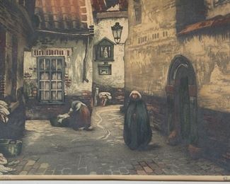 Signed  Litho Print Cottage Alley	777741	Frame: 29x24.5in<BR>Image: 19.5x15.5in