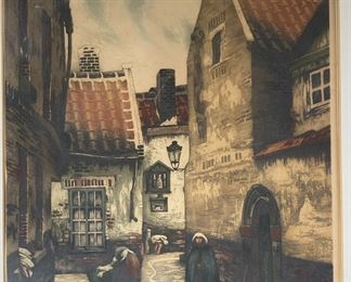 Signed  Litho Print Cottage Alley	777741	Frame: 29x24.5in<BR>Image: 19.5x15.5in