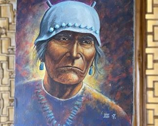 Original Art James Cody Navajo Warrior 1972 Native American Painting Un Framed	777702	20x16.25in
