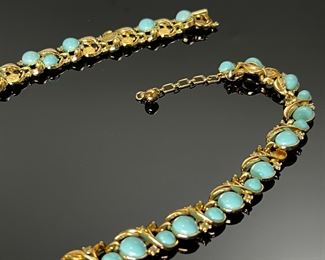 Vintage TRIFARI Alfred Philippe Faux Turquoise Goldtone Necklace & Bracelet 	244047