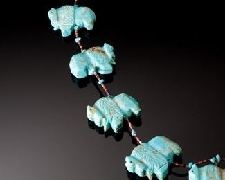 Native American Turquoise Buffalo Fetish Necklace 30in Long 	331422