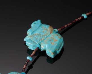 Native American Turquoise Buffalo Fetish Necklace 30in Long 	331422