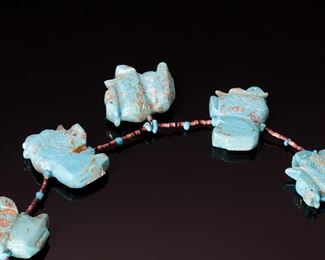 Native American Turquoise Buffalo Fetish Necklace 30in Long 	331422