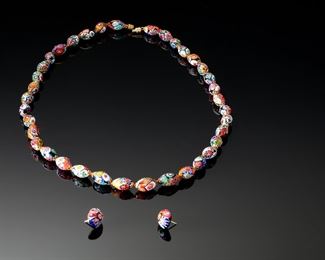 Murano Millefiori Glass Beaded Necklace & Earrings 	331429