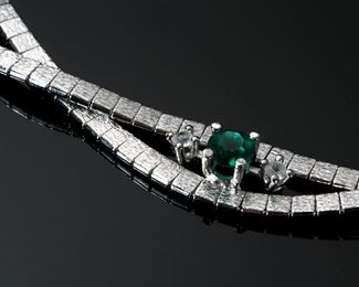 "Sterling Silver Green Marquise Stone Accented Rhinestone Choker Necklace & Bracelet 
"	331433