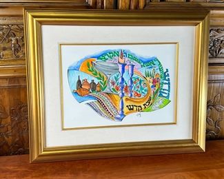 Shabbat by Sami Zikkha Monotype Lithograph with Certificate of Authenticity Framed Print 	418053	23x28x2