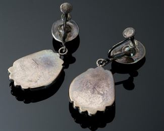 Navajo Silver & Turquoise Dangle Earrings Clip-On	425009	2in Hang Centerpiece: 26x19mm