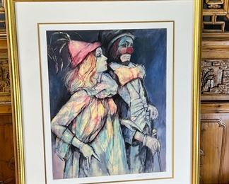 Signed Leighton Jones Lithograph Clowns Female/Male Framed Art Litho	418070	29.75x25.75in
