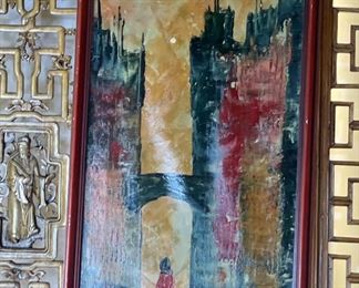 Original Art Pablo Cityscape Painting	777717	Frame: 25.25x13.25in