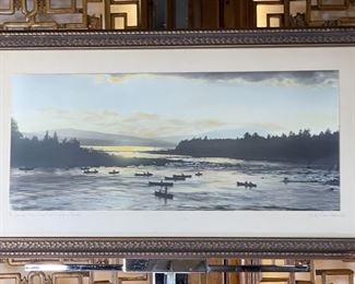 Fishing the Pool at Upper Dam Bicknell Signed Framed Print	777721	Frame: 16.75x30.75in<BR> Image: 10x23.5in