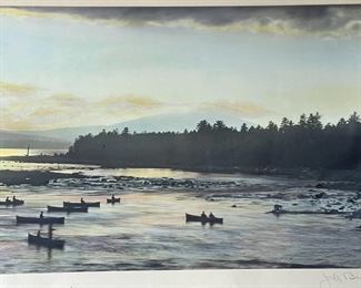 Fishing the Pool at Upper Dam Bicknell Signed Framed Print	777721	Frame: 16.75x30.75in<BR> Image: 10x23.5in