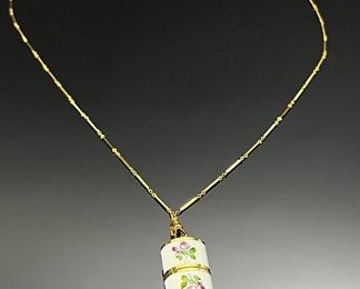 Bucherer Swiss Hidden Watch Pendant Necklace Goldtone Enamel 	244048	29in long<BR>Pendant:32x19x14mm