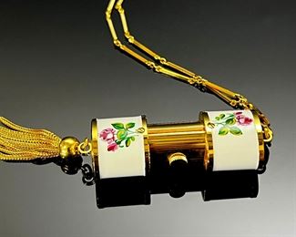Bucherer Swiss Hidden Watch Pendant Necklace Goldtone Enamel 	244048	29in long<BR>Pendant:32x19x14mm