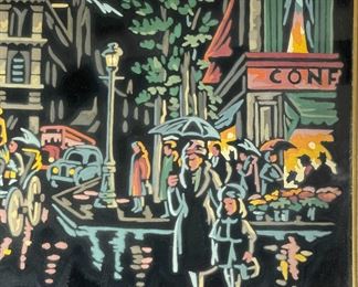 Original Art Neon Stenciled Street scene Horse Drawn Carriage Unsigned	777750	Frame: 18x22in<BR>Image: 15.25x19.25in