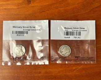 Lot of 2 1942 & 1944 Mercury Silver Dime Coins  90% Silver 	331342