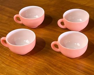 Set of 4 Vintage Hazel Atlas Ripple Pink Crinoline Teacups Tea Cups Mugs	333404	4.5in
