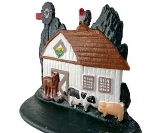 Vintage Cast Iron Barnyard Barn Animals Silo Doorstop	333431	7.75x9x3in