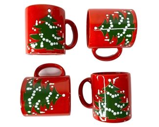 Set of 4 Vintage Waechtersbach West Germany Christmas Tree Mugs RED	333441	4x4.5in