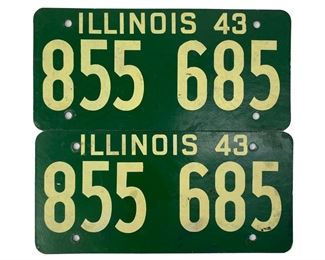 Lot of 2 Illinois 1943 War Time License Plates Soybean Fiberboard Plate Set	333450	11x5.25