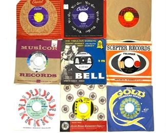 Lot of Various 7 inch 45 Vinyl Records 	222277	Stacked 9x8x8