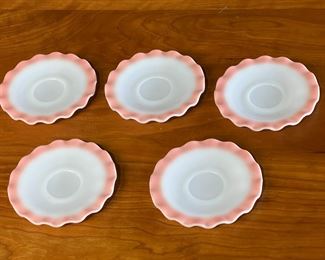 Set of 5 Vintage Hazel Atlas Ripple Pink Crinoline Saucers	333402	5.625in diameter 