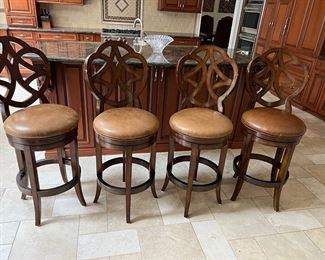 4 Heavy wood stools 

These are solid sturdy HIGH END stools.
SWIVEL 
There’s a few nicks on them.  See photos 
30” to seat / 48” to back 