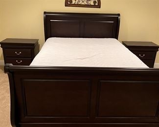 NEWLY PURCHASED BASSETT Bedroom set - guest room only!!
Includes: Frame, Mattress, Boxspring, Dresser, Mirror and 2 nightstands 
