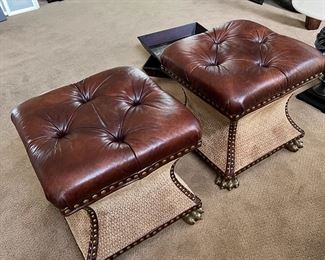 2 THOMASVILLE Brass Claw footed stools 
