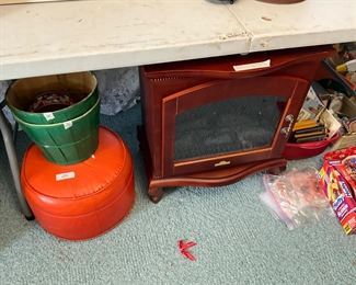 Orange Stool, green bucket and small table