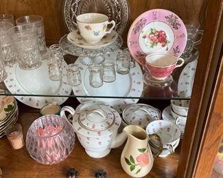 Dining room China cabinet - Desert Rose set of dishes with completer pieces & miscellaneous