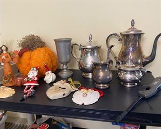 Silver plate coffee/tea set & miscellaneous