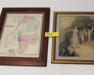 75: x1 Framed Map of Bristol RI and x1 Framed Painting
