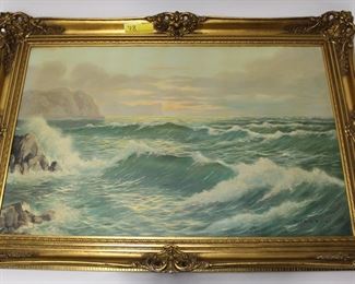 78: Large Framed Acanzini Ocean Painting on Canvas