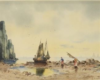 5000: F. Bennetti Beach Maritime Watercolor Painting