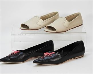 5023: 2PR Jil Sander Leather & Linen Flats Size 40-40.5