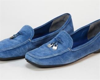 5030: Prada Blue Suede Crosta Tassel Loafers size 9