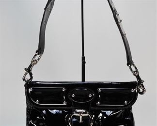 5034: Gucci Black Patent Leather Buckle Shoulder Bag