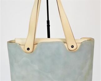 5039: Salvatore Ferragamo Tan & Blue Leather Bag
