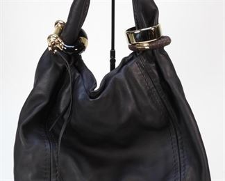 5042: Jimmy Choo Black Leather Sling Bag