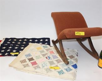 208: 48 Star flag, quilt, stool