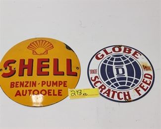 218: Shell & Globe feed enamel signs