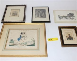 251: 5 Hand colored etchings