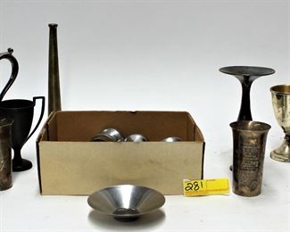 281: Silverplate trophy and metalware lot